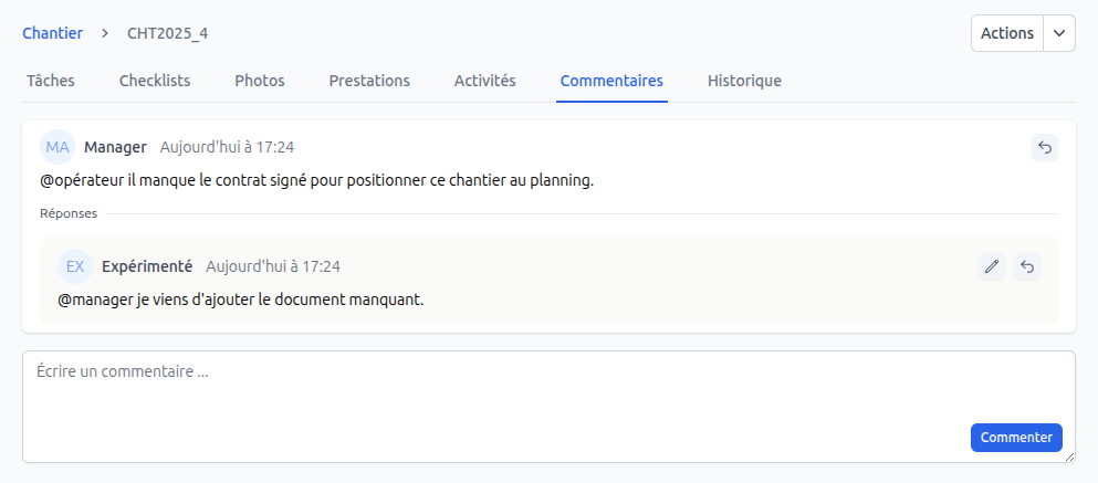 Commentaire avec réponse
