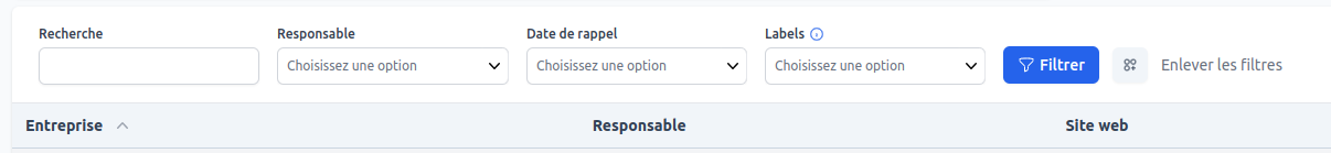 Filtres de recherche