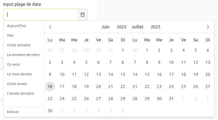 Formulaire champ plage de date