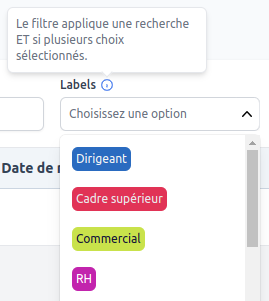 Filtre des labels