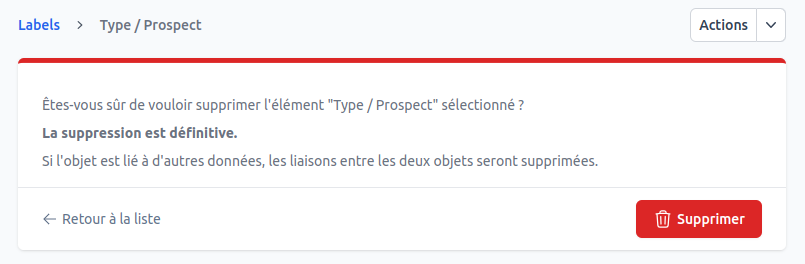 Écran de suppression
