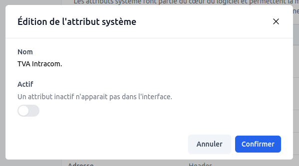 Paramétrage d'un attribut système
