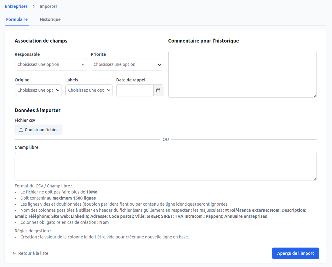 Import & Export de données