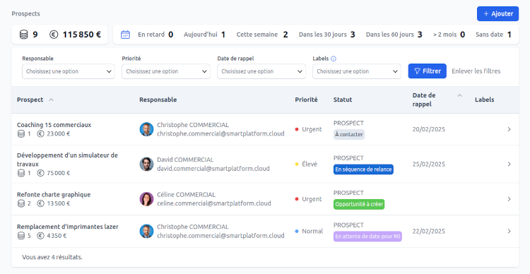 Liste & filtres de recherche