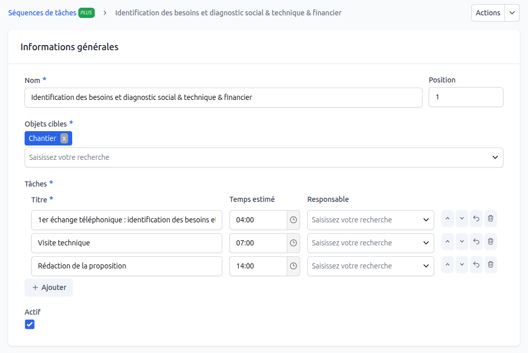 Edition d'une séquences de tâches