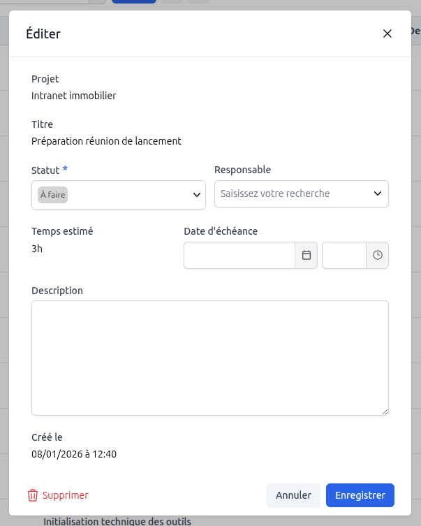 Edition d'une tâche